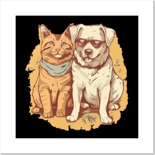Dog and cat with good relations Posters and Art